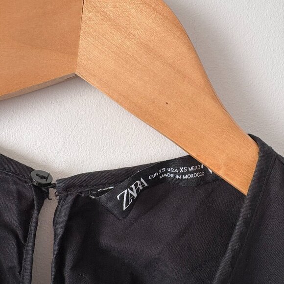 Zara Poplin Tiered Puff Sleeve Midi Dress Black Size XS - Picture 10 of 11